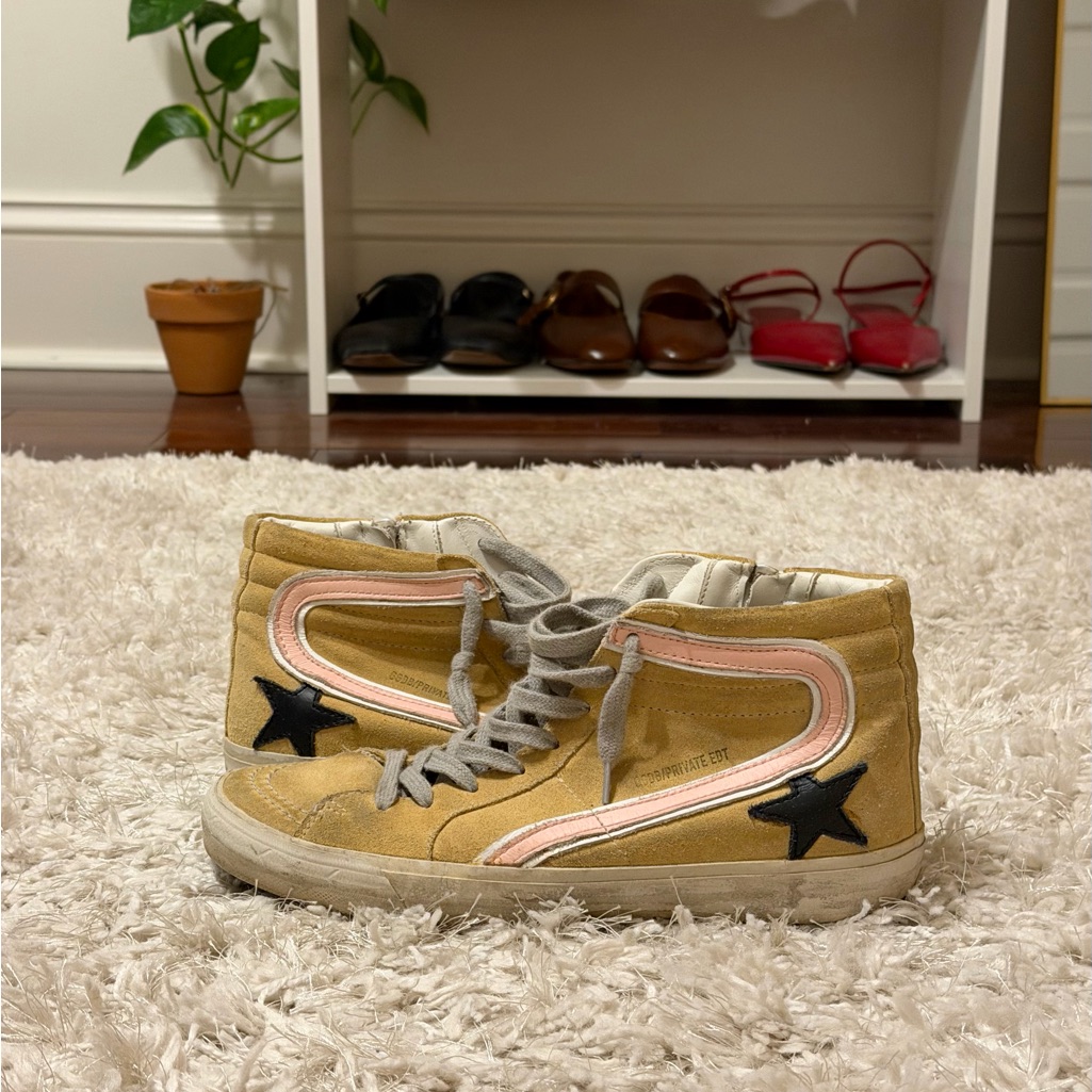Golden Goose Tan High-Tops With Gray Laces